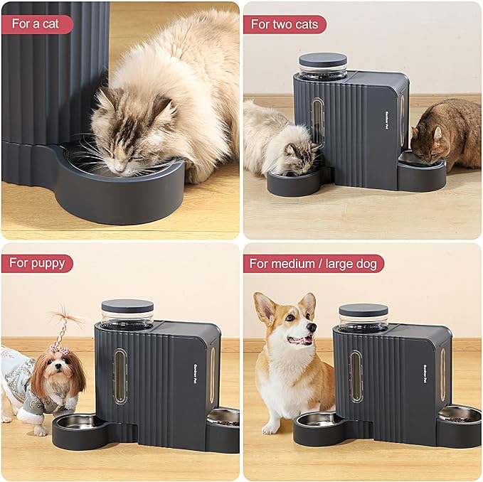 Gardner Pet Automatic Gravity Cat Food Feeder and Water Dispenser Stainless Steel Two-in-One Set Large Capacity Dispenser for Medium, Large Dogs, Puppies, Kittens, Rabbits-(1.6 Gallons x 2)-Mewly Pet