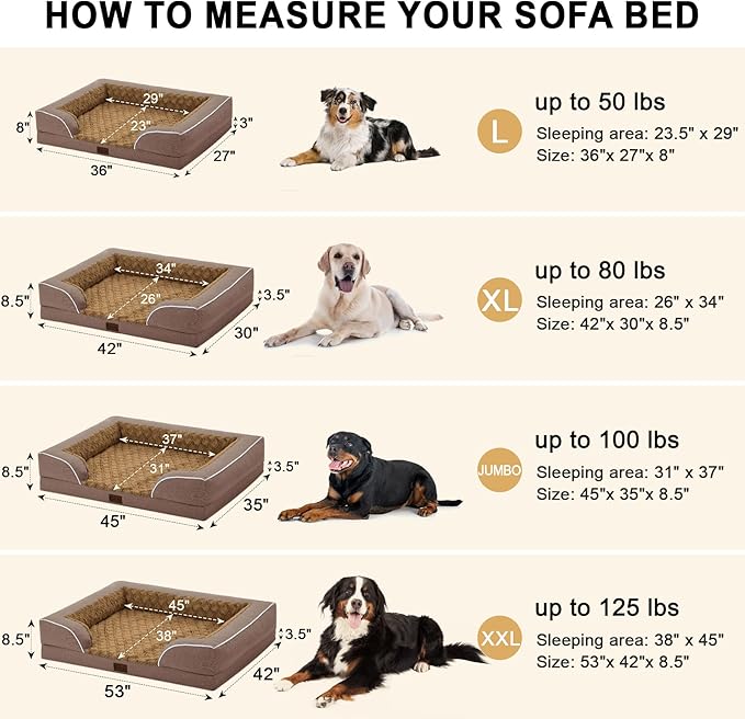Orthopedic Dog Beds, Waterproof Memory Foam Large Sized Dog Bed with Sides, Non-Slip Bottom and Egg-Crate Foam Big Dogs Beds with Removable Washable Cover(Large,Brown)-Mewly Pet