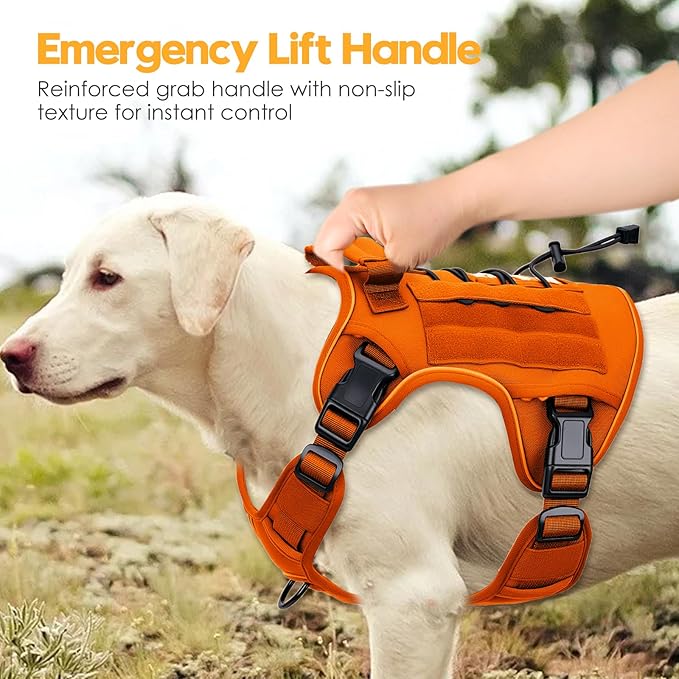 Heavy-Duty Tactical Dog Harness for Large Dogs, No Pull Adjustable Reflective Pet Vest with Molle System, K9 Military-Grade Control for Service Training, Outdoor & 10+ Breeds, Orange, XX-Large-Mewly Pet