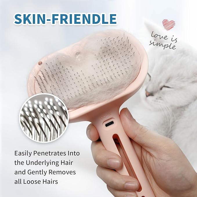 3-in-1 Self-Cleaning Steam Brush - Anti-Static, for Grooming Long & Short Pet Hair, Reduces Shedding, Pink-Mewly Pet