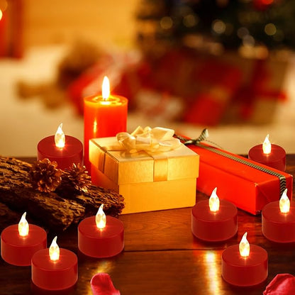 Tea Light Candles with Remote Control,Flickering Flameless LED Candle,Long Lasting 400+Hours,Battery Operated with Timer for Home Decoration Seasonal &Festival Celebration(12pcs Red)