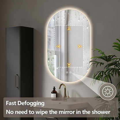36" x 24" Oval LED Mirror for Bathroom, Backlit Vanity Mirror with Lights, Frameless Smart Wall Mirror, 3 Colors Stepless Dimmable, Anti-Fog, Shatterproof, Memory, CRI95+(Horizontal/Vertical)