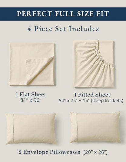 LANE LINEN 100% Organic Cotton Full Sheets Set, 4-Piece Pure Organic Cotton Percale Sheets, Long Staple Cotton Sheet, Ultra Soft Bedding Sheet, Breathable,Fits Mattress Upto 15" Deep - Natural