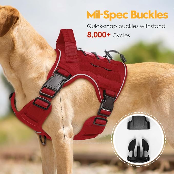 Heavy-Duty Tactical Dog Harness for Large Dogs, No Pull Adjustable Reflective Pet Vest with Molle System, K9 Military-Grade Control for Service Training, Outdoor & 10+ Breeds, Red, Small-Mewly Pet