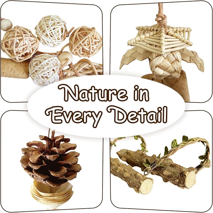 5-Pack Natural Hanging Basket Bird Toys – Foraging & Chewing Toys for Parakeets, Cockatiels, Conures & Small Birds – No Plastic, All-Natural Materials-Mewly Pet