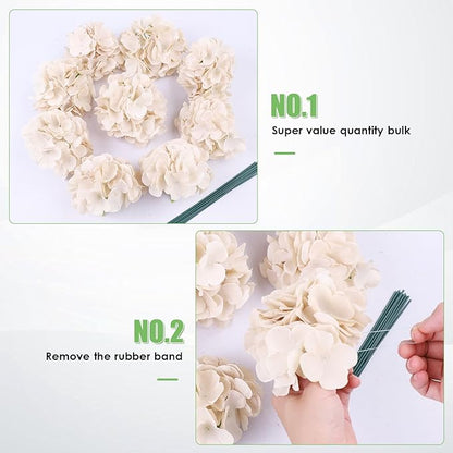 AVIVIHO 65pcs Fake Flowers Beige Hydrangea Artificial Flowers Bulk Realistic Hydrangeas Silk Flowers with Stems for Western Boho Decor, Rustic Flowers Home Weddings,Party Table Decorations