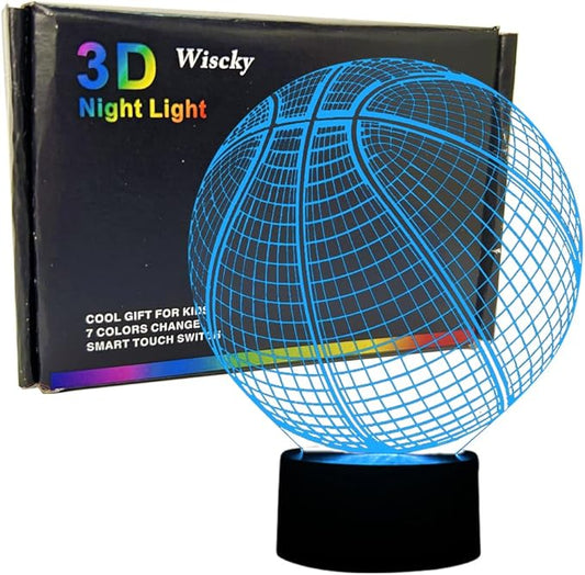 Wiscky Basketball 3D Illusion Lamp, LED Night Lights for Kids Birthday Gift 7 Color Changing Touch Switch Xmas Decoration Nightlight Children Room Bedroom Decorations Toys for Sports Theme Fans
