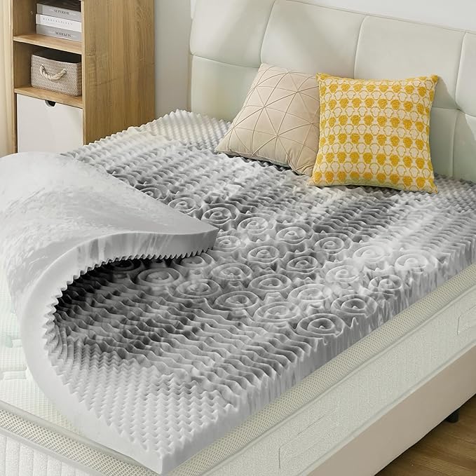 SINWEEK 2 Inch Mattress Topper 5-Zone Memory Foam Mattress Topper Pressure Relieve Soft Mattress Pad, CertiPUR-US Certified, Full Size, Gray