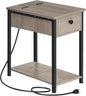 HOOBRO End Table with Charging Station, Narrow Side Table, Small Nightstand, Bedside Tables with Drawer and Storage Shelves, for Small Spaces, Living Room, Bedroom, Greige and Black BG041BZ01G1