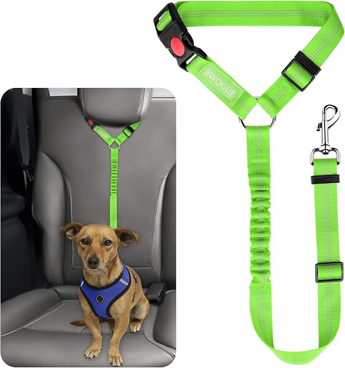 BWOGUE Pet Dog Cat Seat Belt Reflective Car Dog Headrest Restraint Leash Elastic Buffer Bungee Adjustable Tangle-Free Safety Leads Vehicle Seatbelt Harness for Small, Medium and Large Dogs (1 Pack)-Mewly Pet