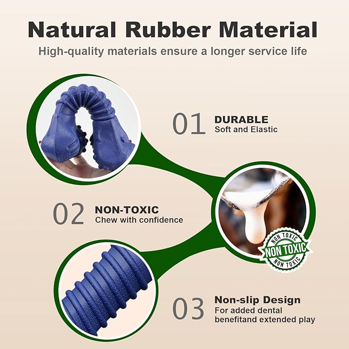 Dog Toys for Aggressive Chewers, Indestructible Chew Toys for Medium Large Dogs,Durable Rubber Dog Bones with Beef Flavor, Tough Dental Toy for Boredom Relief (Blue)-Mewly Pet