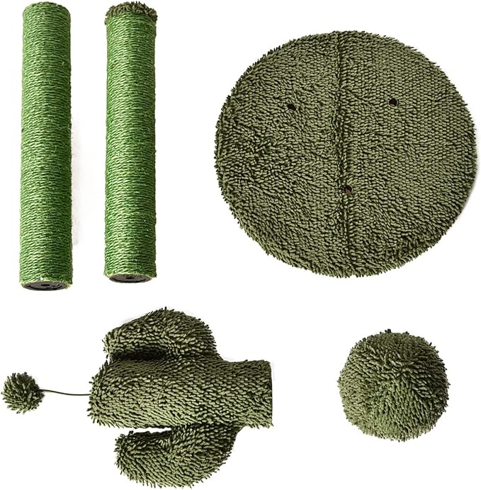 Amazon Basics Cat Scratcher - Indoor Cactus Triple Posts Cat & Kittens Scratching Post with Dangling Ball, Small (22.4"H) - Green-Mewly Pet