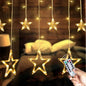 Star Curtain Lights for Bedroom - Plug-in 9ft 138 LED Fairy Twinkle Lights with 12 Star Drops, Connectable Window Lights with Remote 8 Lighting Modes for Indoor Xmas Ramadan Decoration, Warm White