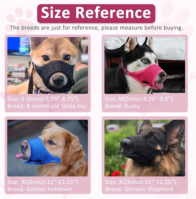 LUCKYPAW Soft Muzzle for Small Medium Sized Dogs, Dog Muzzle to Prevent Biting Chewing, Adjustable Breathable Mouth Guard for Grooming Walking Training(Hot Pink, XS)-Mewly Pet