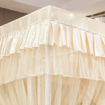 Mengersi Canopy Bed Curtains Queen Sizes,Bed Canopy for Girls Royal Luxurious Cozy Bed Drapes Girls Room Decor(Ivory,Queen)
