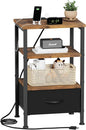 Fixwal Night Stand with Charging Station, Adjustable Bed Side Table with Fabric Drawer, Farmhouse End Table, Bedside Table with Storage, Rustic Brown