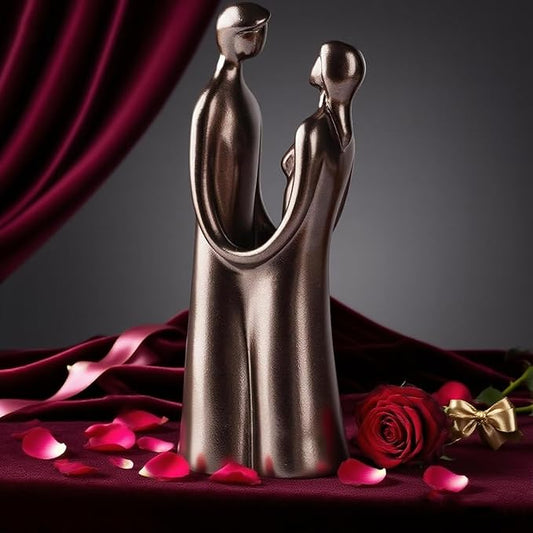 Couple Statue, Romantic Embrace Figurine - Elegant Home Decor for Living Room, Office Desk - Unique Anniversary & Valentine's Day Gift Idea for Her/Him, Wife/Husband - Resin with Premium Finish, 7.48"