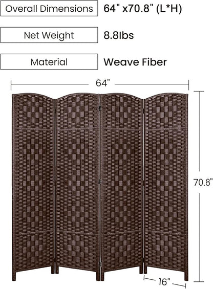 Rose Home Fashion Room Divider, 6 ft Tall Room Dividers and Folding Privacy Screens, 16in Privacy Screen 4 Panel Brown Space Temporary Wall Foldable Partition Separation