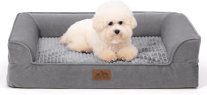 Orthopedic Dog Beds for Medium Size Dog, Pet Couch for Dog Cat, Supportive Foam Bolster Sofa with Waterproof Lining Cover, Anti-Slip, Comfort, Washable, 30x20x7.5 in, U Shape, Grey-Mewly Pet