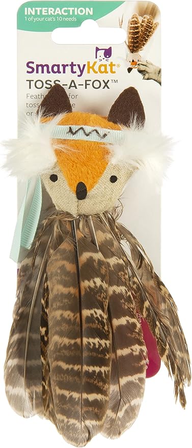SmartyKat Toss-A-Fox Feather Toss & Chase Cat Toy, Randomly Selected Color - Brown OR White, One Size-Mewly Pet