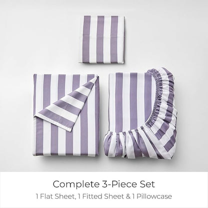 Mellanni Twin XL Sheets Set - 3 PC Iconic Collection Bedding - Hotel Luxury, Soft, Cooling Bed Sheets - Wrinkle, Fade, Stain Resistant (Twin Extra Long, Oxford Stripe Hazy Lilac)