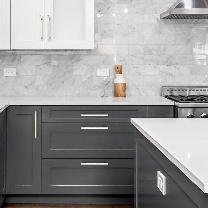 Ravinte Brushed Nickel Cabinet Handles 25 Pack 6-3/10 inch Satin Nickel Square Cabinet Pulls Silver Hardware for Kitchen Cabinets 8-4/5 inch Overall Length Stainless Steel Drawer Pulls