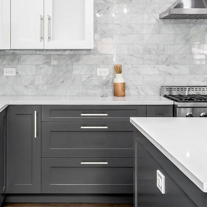 Ravinte Brushed Nickel Cabinet Handles 25 Pack 6-3/10 inch Satin Nickel Square Cabinet Pulls Silver Hardware for Kitchen Cabinets 8-4/5 inch Overall Length Stainless Steel Drawer Pulls