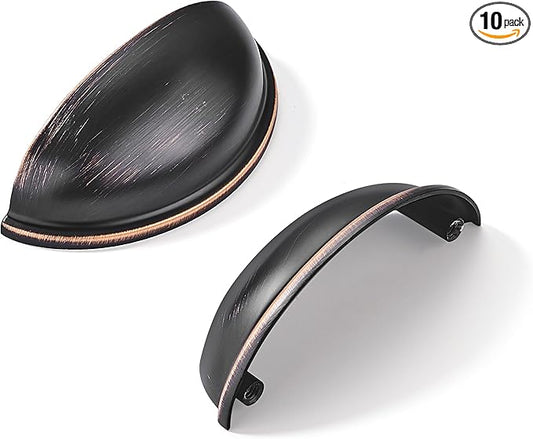 khtumeware 10 Pack 2-1/2" Drawer Pulls Oil Rubbed Bronze Cabinet Cup Pulls Kitchen Hardware Cabinet Handles Drawer Handles Knobs 2.5 inch Hole Center