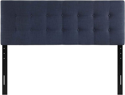 Modway Emily Tufted Button Linen Fabric Upholstered Queen Headboard in Navy