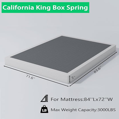 ALDRICH 5 Inch California King Box Spring Bed Base, 3000 lbs Heavy Duty Metal Frame Mattress Foundation with Cover, Easy Assembly