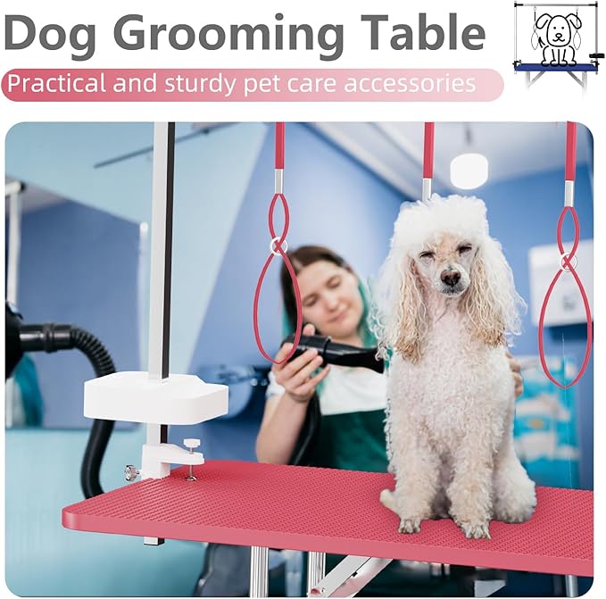 VFK 47'' Large Dog Grooming Table Stainless Steel Foldable Grooming Table for Dogs at Home Adjustable Height Arms Pet Station with Nooses, Mesh Tray, Tool Organizer-Mewly Pet