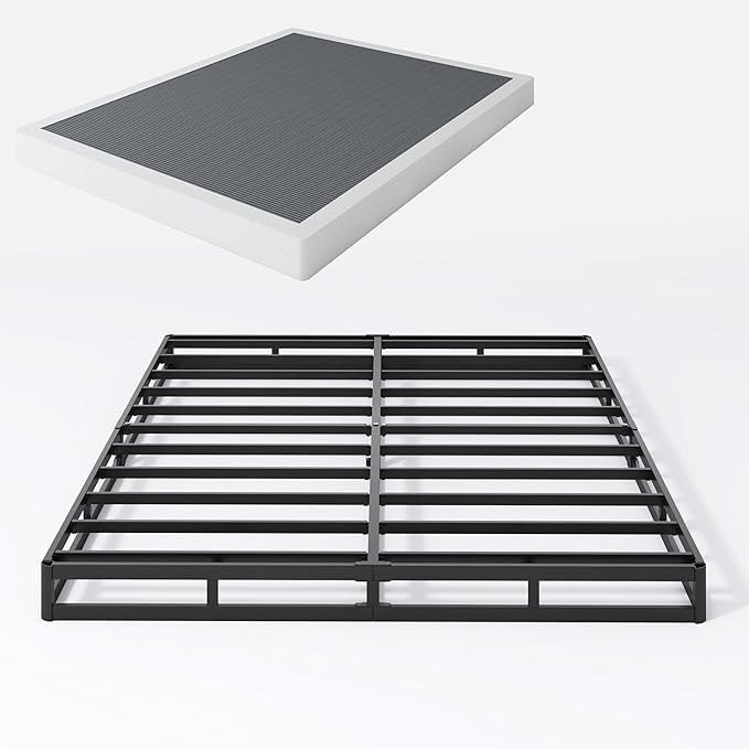 Box Spring Full 5 Inch Low Profile Heavy Duty Metal Mattress Foundation with Easy Clean Fabric Bed Cover, Non-Slip, No Noise, Easy Assembly