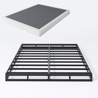 Box Spring Full 5 Inch Low Profile Heavy Duty Metal Mattress Foundation with Easy Clean Fabric Bed Cover, Non-Slip, No Noise, Easy Assembly