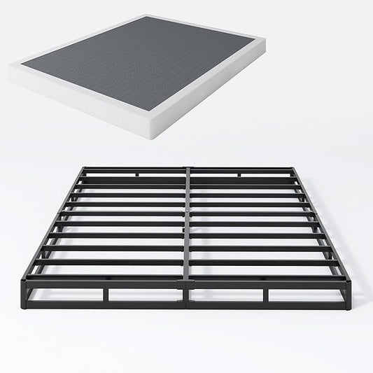 Box Spring California King, 5 Inch Metal Cal King Size Box Spring Basic Bed Base, Mattress Foundation, Black Heavy Duty Metal Structure with Cover