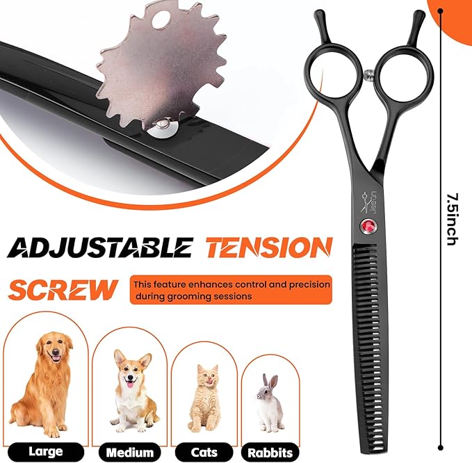 JASON 7.5" Dog Grooming Scissor - Professional Thinning Shear with 37 Teeth Japanese Stainless Steel Blender Scissors for Dogs, Cats and Other Pets (Thinning, Black)-Mewly Pet