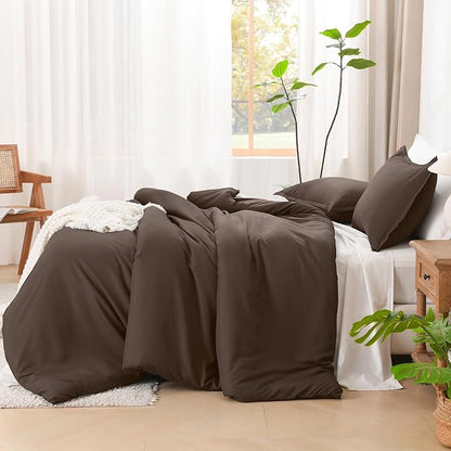 Litanika Comforters Chocolate Super King Size, 3 Pieces Lightweight Solid Bedding Set & Collections, All Season Fluffy Bed Set (120x120In Comforter & 2 Pillowcases)