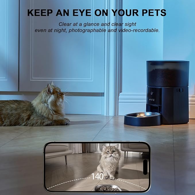 Automatic Cat Feeder with Camera & Voice Interaction, WiFi/App Control, 4L Dry Food Dispenser for Cats & Dogs with Freshness Preservation, Custom Feeding Times & Portions, Dual Power-Mewly Pet