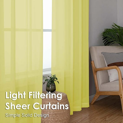 OVZME Sheer Curtains 84 Inches Long 2 Panels Set, Light Filtering Transparent Lightweight Soft Window Treatment Panels for Study Room Living Room Guest Room, Each 42W x 84L Inches, Lemon