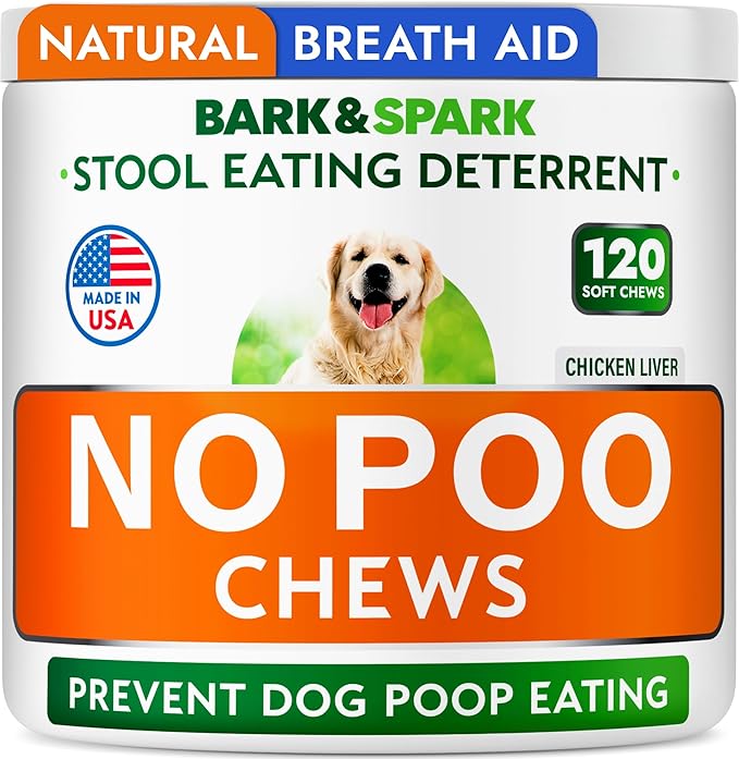 No Poo Chews for Dogs - Coprophagia & Stool Eating Deterrent with Probiotics, Digestive Enzymes & Breath Aid Support - Stop Dog Poop Eating - Made in USA - 120Ct (Chicken Liver)-Mewly Pet
