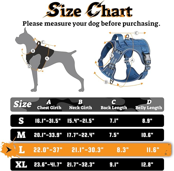 rabbitgoo Dog Harness for Large Dogs No Pull, Tactical Service Pet Vest with Molle and Control Handle, Adjustable and Reflective Military Harness for Easy Walking and Training, Blue, L-Mewly Pet