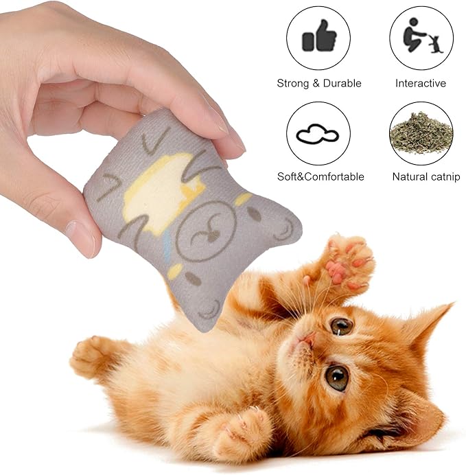 Dorakitten Catnip Toys for Indoor Cats - 5PCS Plush Cat Chew Toys Teething Interactive Catnip Filled Kitten Toy Soft Pet Toy-Mewly Pet