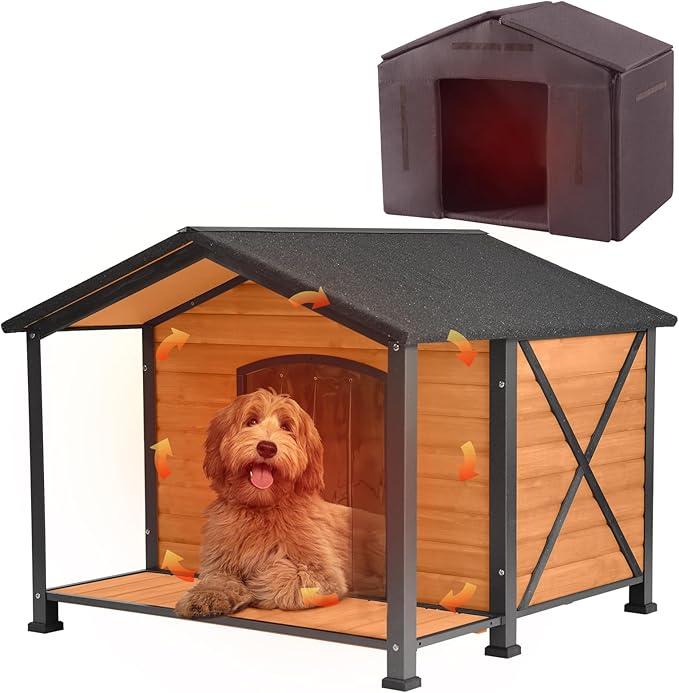 Extra Large Dog House Outdoor & Indoor, Insulated Liner Dog Kennel Weatherproof for Winter, 6 Sides All-Round Foam with Strong Metal Chew Proof Frame, for Small Medium Large Dogs-Mewly Pet
