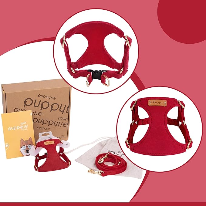 Puppytie No Pull Small Dog Harness with Multifunction Dog Leash,Lightweight Soft Adjustable No Choke Escape Proof Pet Harness Vest Pet Harness Vest,red-Camellia,S-Mewly Pet