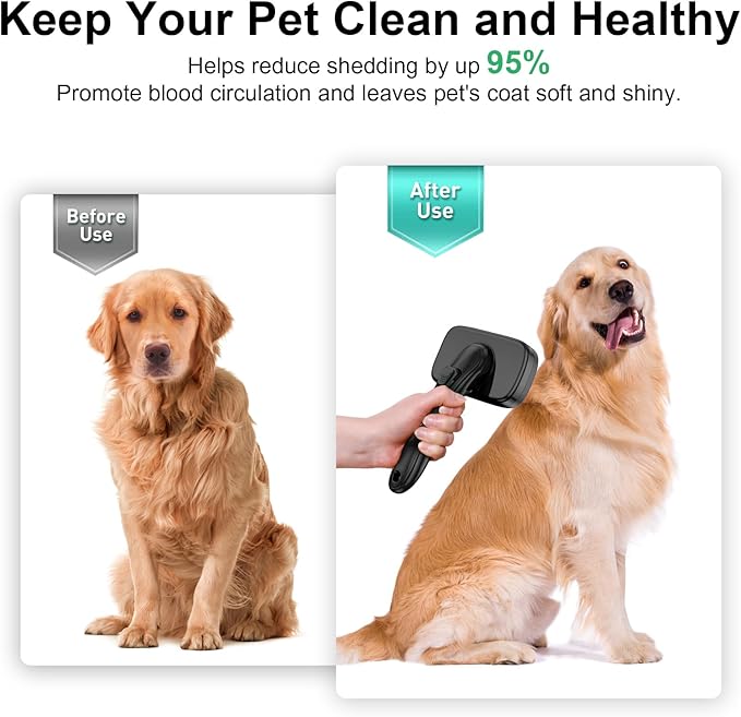 Dog Brush for Shedding & Grooming Small Medium Large Dogs & Cats - Remove Loose Fur, Knot, Undercoat. Suitable for Long Short Hair Lengths sensitive Animals, Black-Mewly Pet