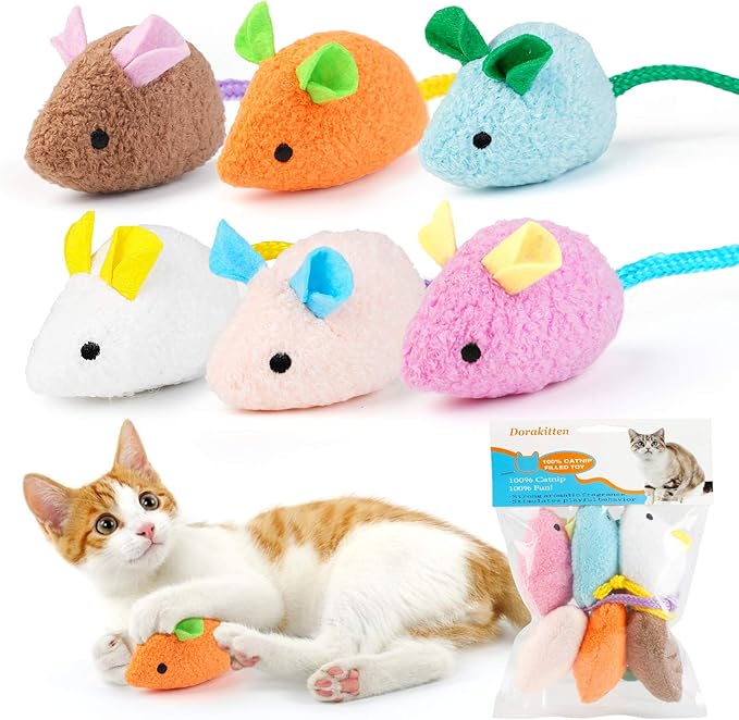 Catnip Toy - 6Pcs Cats Mouse Plush Cat Toys Realistic Cute Kitten Mice Filled Catnip for Cat Chew Toy1-Mewly Pet