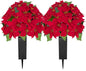 Christmas Cemetery Flowers for Grave: 2 Pcs Artificial 24 Heads Large Red Velvet Poinsettia Bouquets with Vases for Outdoor Grave Decorations