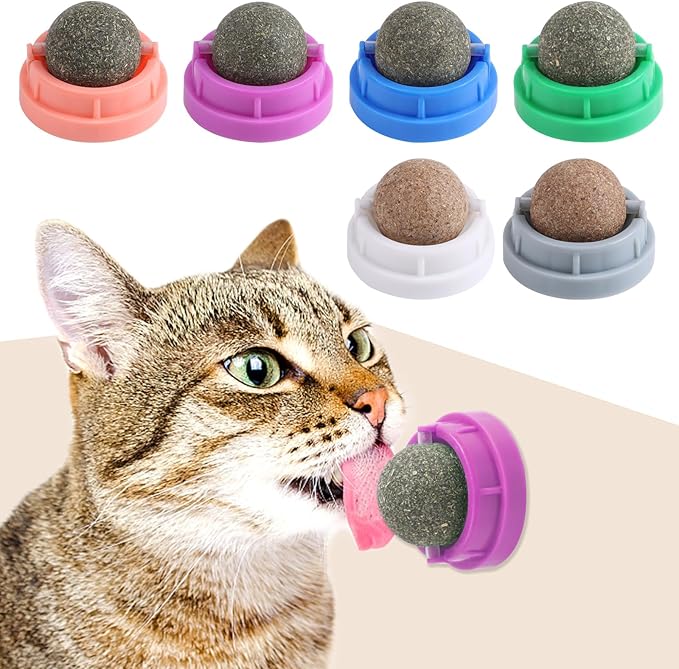 CCINEE 6PCS Catnip Balls for Cats Wall Catnip Toys Edible Cat Toys for Cat Lick Safe Healthy Kitten Chew Toys Teeth Cleaning Dental Cat Toys-Mewly Pet