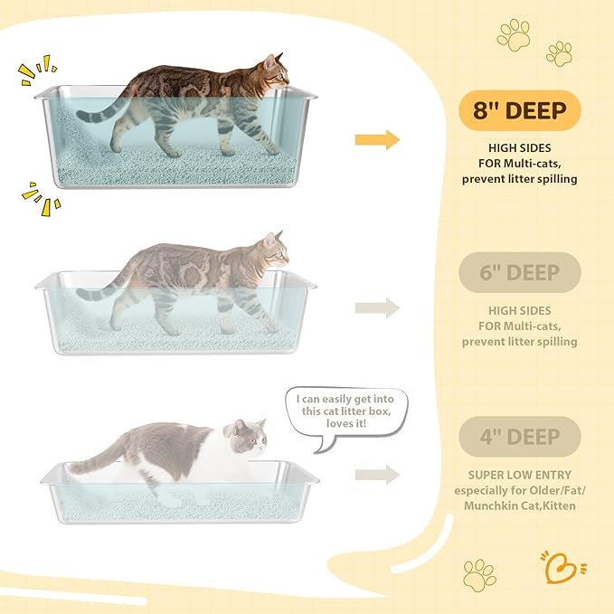 LIHONG Stainless Steel Cat Litter Box,Extra Large Metal Litter Box for Big Cats Kitty Rabbits,No Smell,Non Stick,Easy to Clean(24" Lx16 Wx8 H,XL)-Mewly Pet