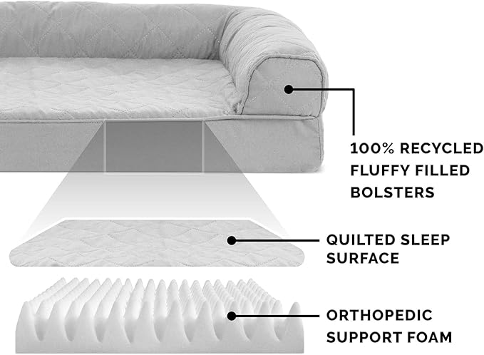 Furhaven Orthopedic Dog Bed for Large Dogs w/ Removable Bolsters & Washable Cover, For Dogs Up to 95 lbs - Quilted Sofa - Silver Gray, Jumbo/XL-Mewly Pet