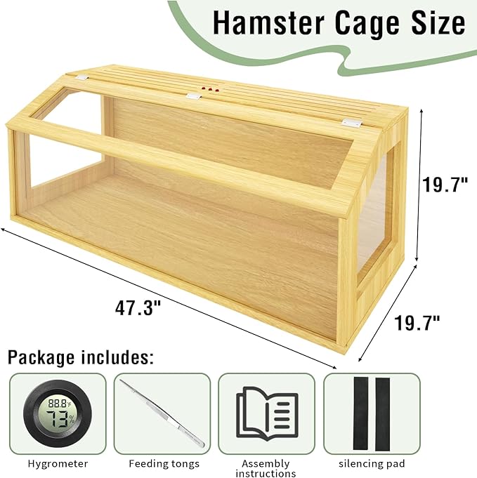 48" Large Hamster Cage, Chewproof Gerbil Cages and Habitats, Openable Top Roof Window with Silencing Pad, Wooden Guinea Pig Cage for Small Animals, Dwarf and Syrian Hamster, 40 x 20 x 20 Inches-Mewly Pet